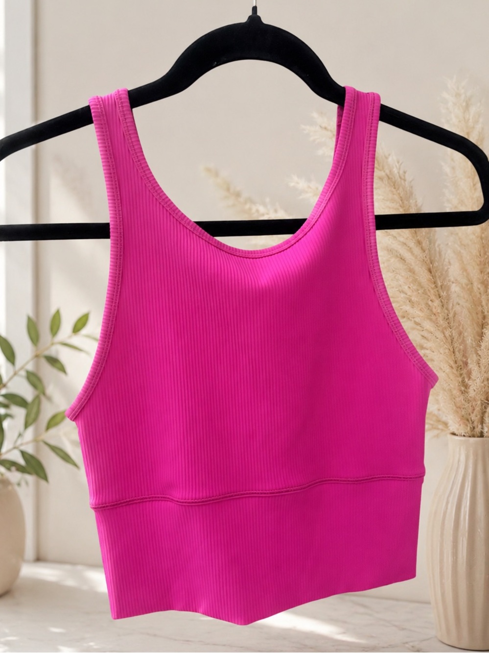 Lululemon Sonic Pink Power Pivot Crop Ribbed Tank Top Size Small 13” ptp EUC 💎
